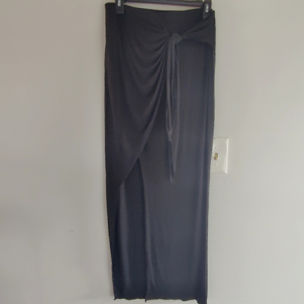 Express Wrap High Slit Midi Black Skirt M